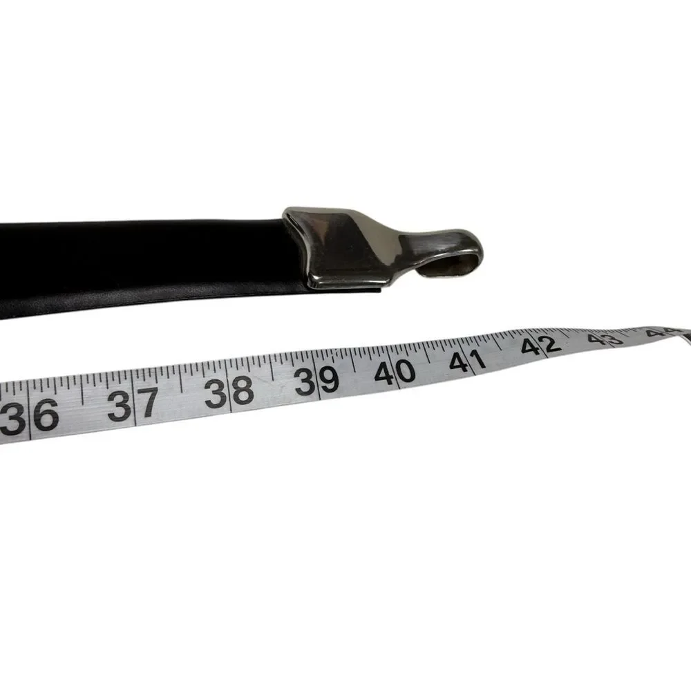 Chicos Adjustable Black Leather Belt Silver Hardware Hook and Loop Pebbled Sz ML